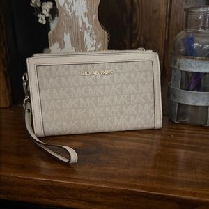 Michael Kors Monogram Beige Wristlet